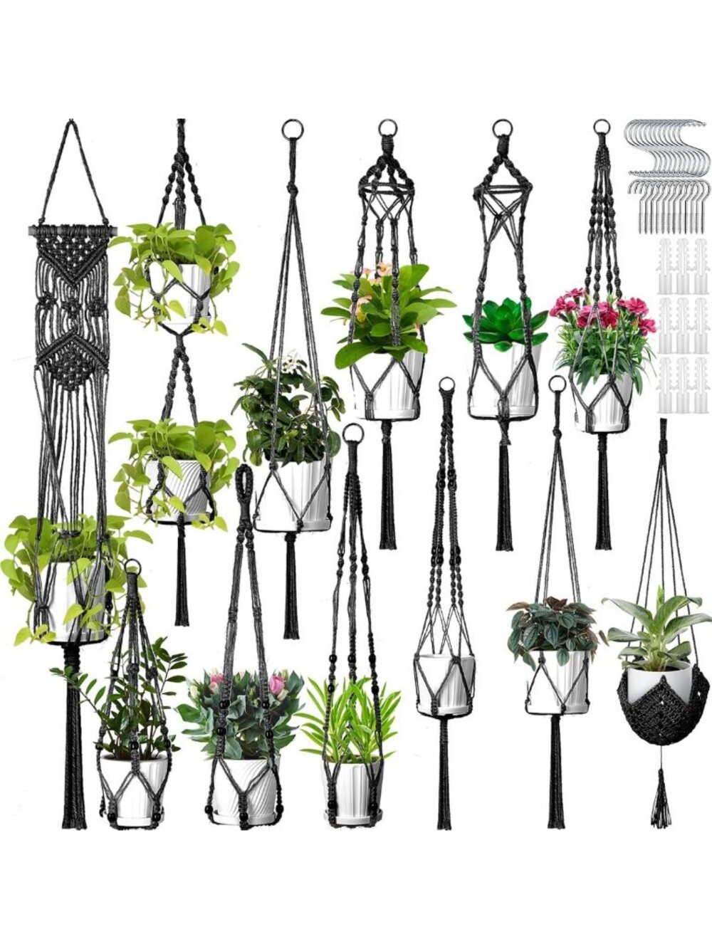 12 Pcs Macrame Plant Hangers - Handmade Boho Indoor/Outdoor Hanging Planters